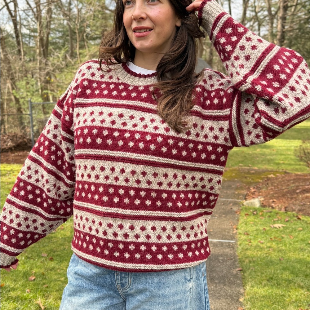 Vintage 80s/90s "The Lodge" Nordic Geometric Crewneck Sweater Pullover Unisex - Picture 4 of 10